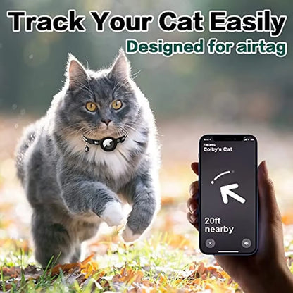 Reflective Breakaway Airtag Cat Collar 0.4Inch Adjustable with Holder Bell for Kitten Small Cat Daily Use without Locator